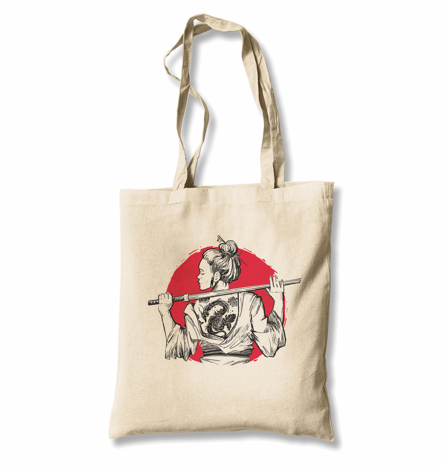 A Samurai Girl with a Tattoo on Her Back White Canvas Totebag - Premium  from W.E.N.S. WIND - Just 4990! Shop now at W.E.N.S. WIND