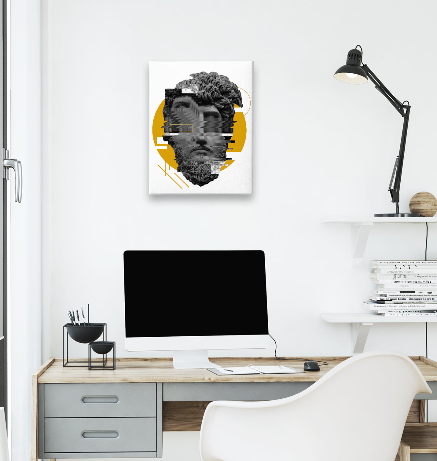 Wavy Sculpture Head White Canvas Wall Art 35x40cm - Premium  from W.E.N.S. WIND - Just 7990! Shop now at W.E.N.S. WIND