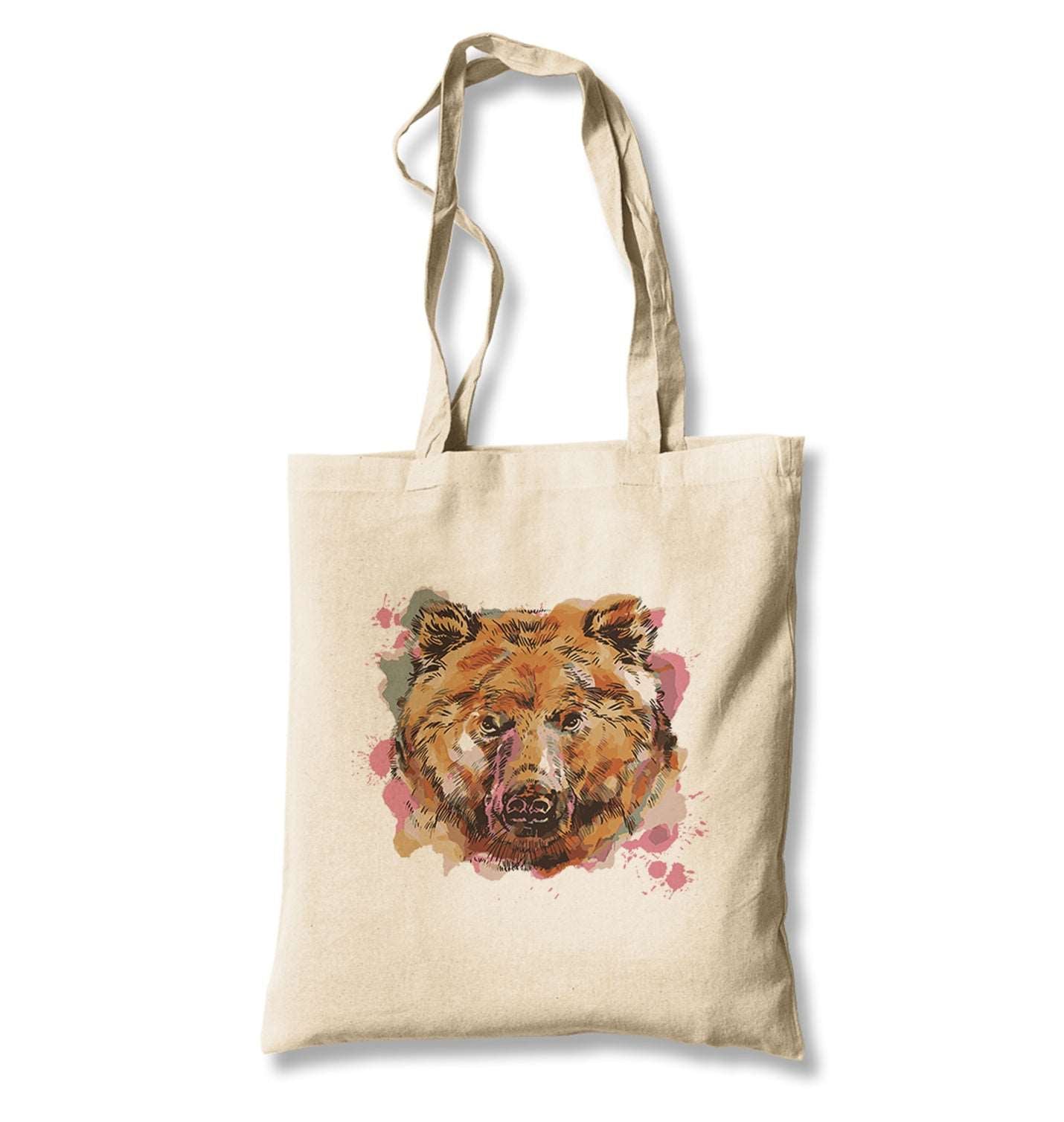 A Bear Head in Pink Splash Canvas Totebag - Premium  from Wenswind - Just 4990! Shop now at W.E.N.S. WIND