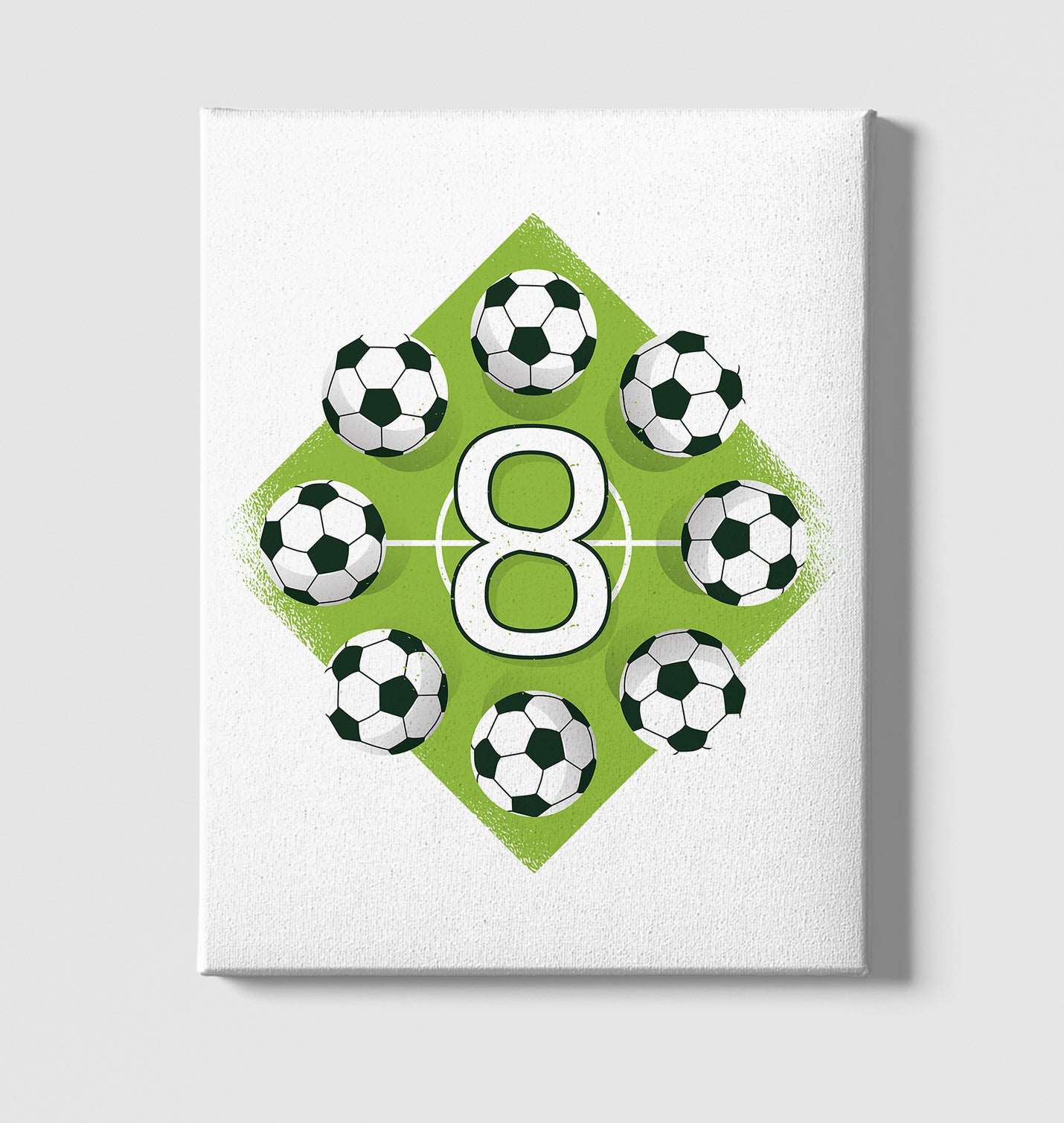 8 Years Old Birthday with Soccer Balls on the Field White Canvas Wall Art 35x40cm - Premium  from W.E.N.S. WIND - Just 7990! Shop now at W.E.N.S. WIND