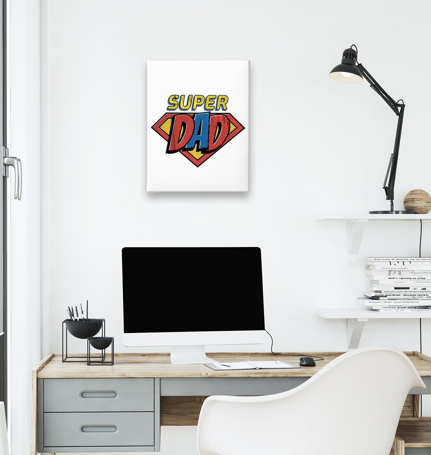 Super Dad Logo White Canvas Wall Art 35x40cm - Premium  from W.E.N.S. WIND - Just 7990! Shop now at W.E.N.S. WIND