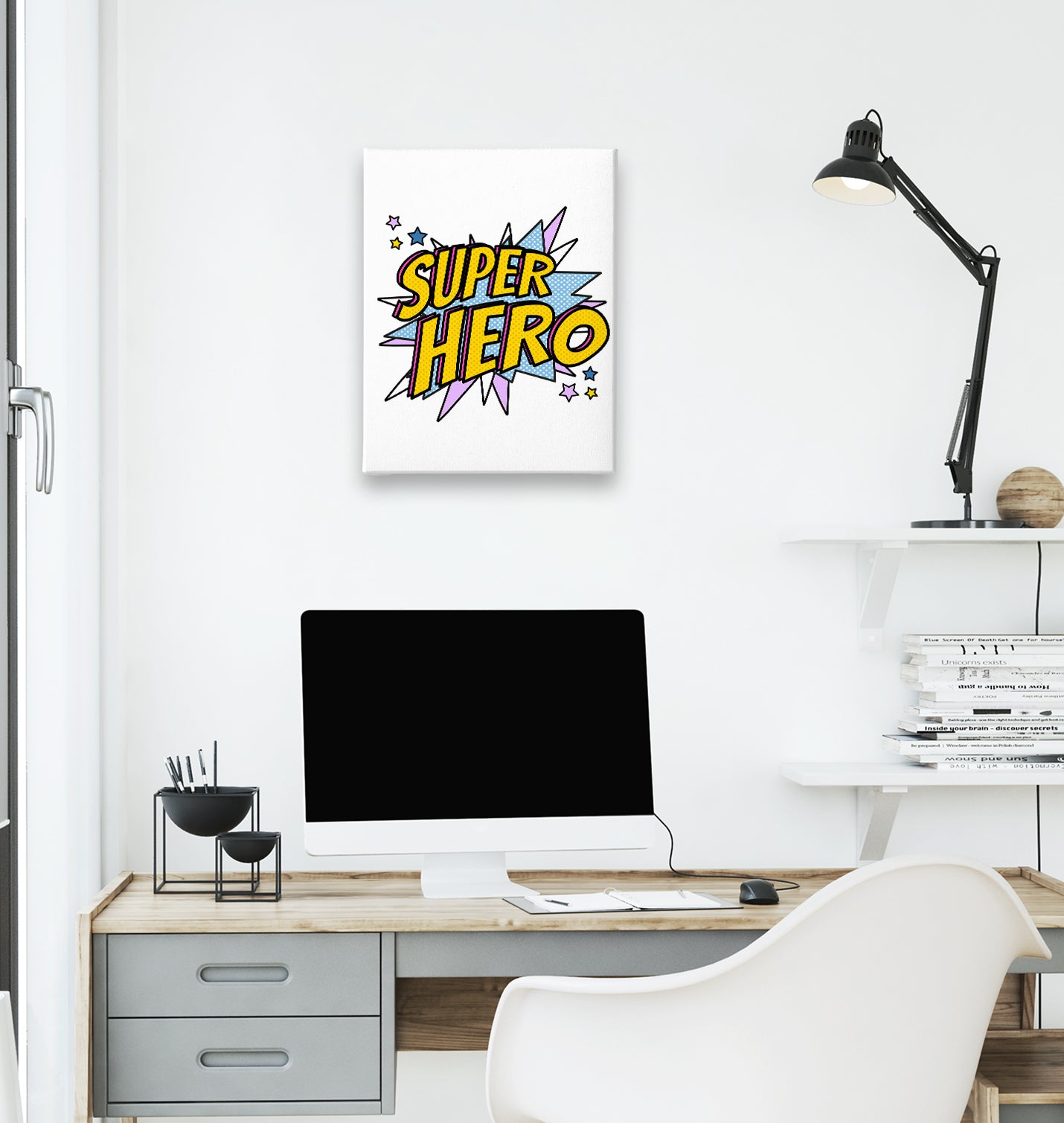 Super Hero Logo White Canvas Wall Art 35x40cm - Premium  from W.E.N.S. WIND - Just 7990! Shop now at W.E.N.S. WIND