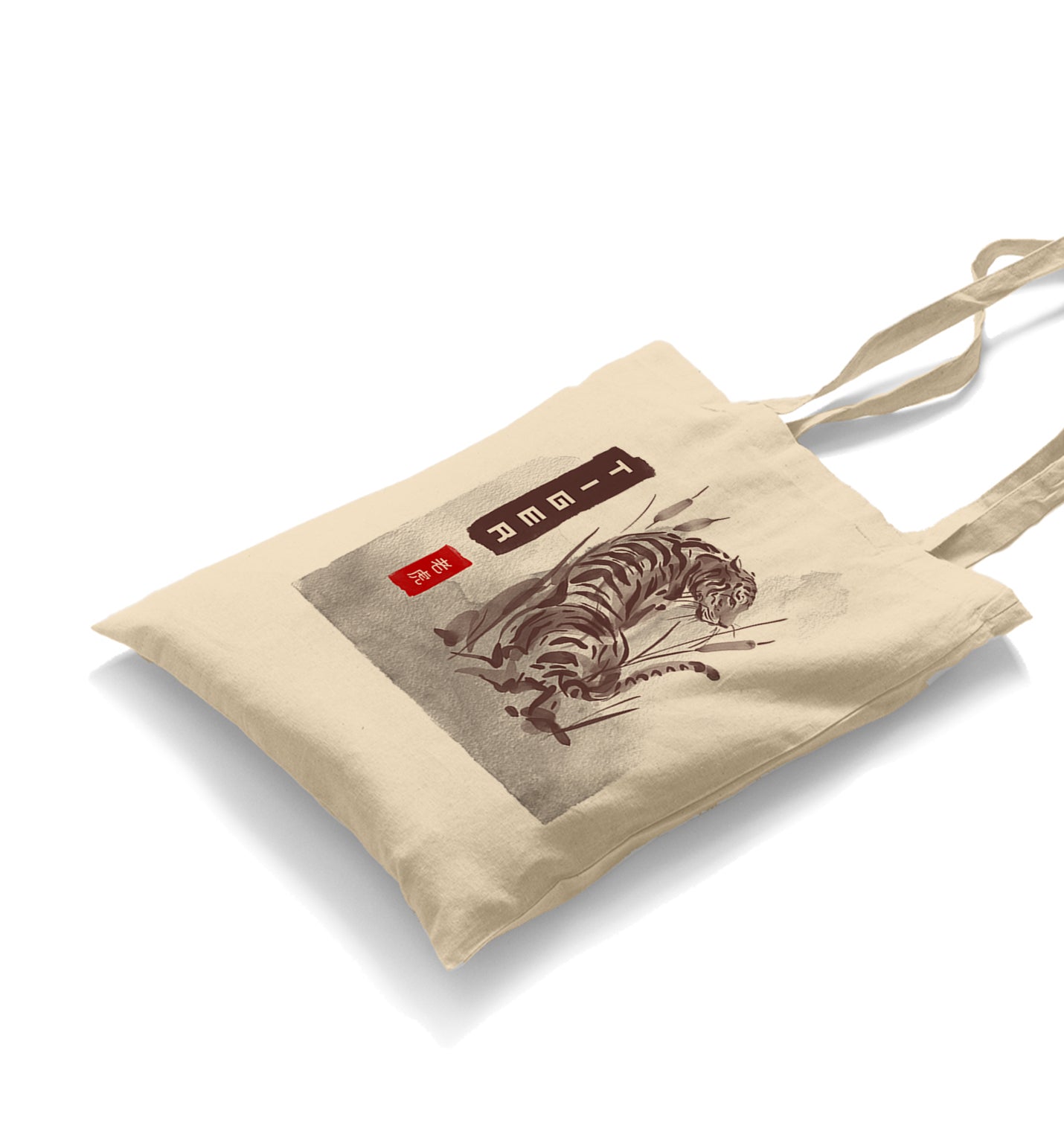 Tiger Illustration in Chinese Style Canvas Totebag - Premium  from Wenswind - Just 4990! Shop now at W.E.N.S. WIND