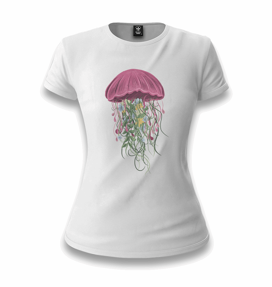 A Jellyfish with Floral Plant Tentacles White Women T-shirt - Premium Women's T-shirt from W.E.N.S. WIND - Just 6490! Shop now at W.E.N.S. WIND