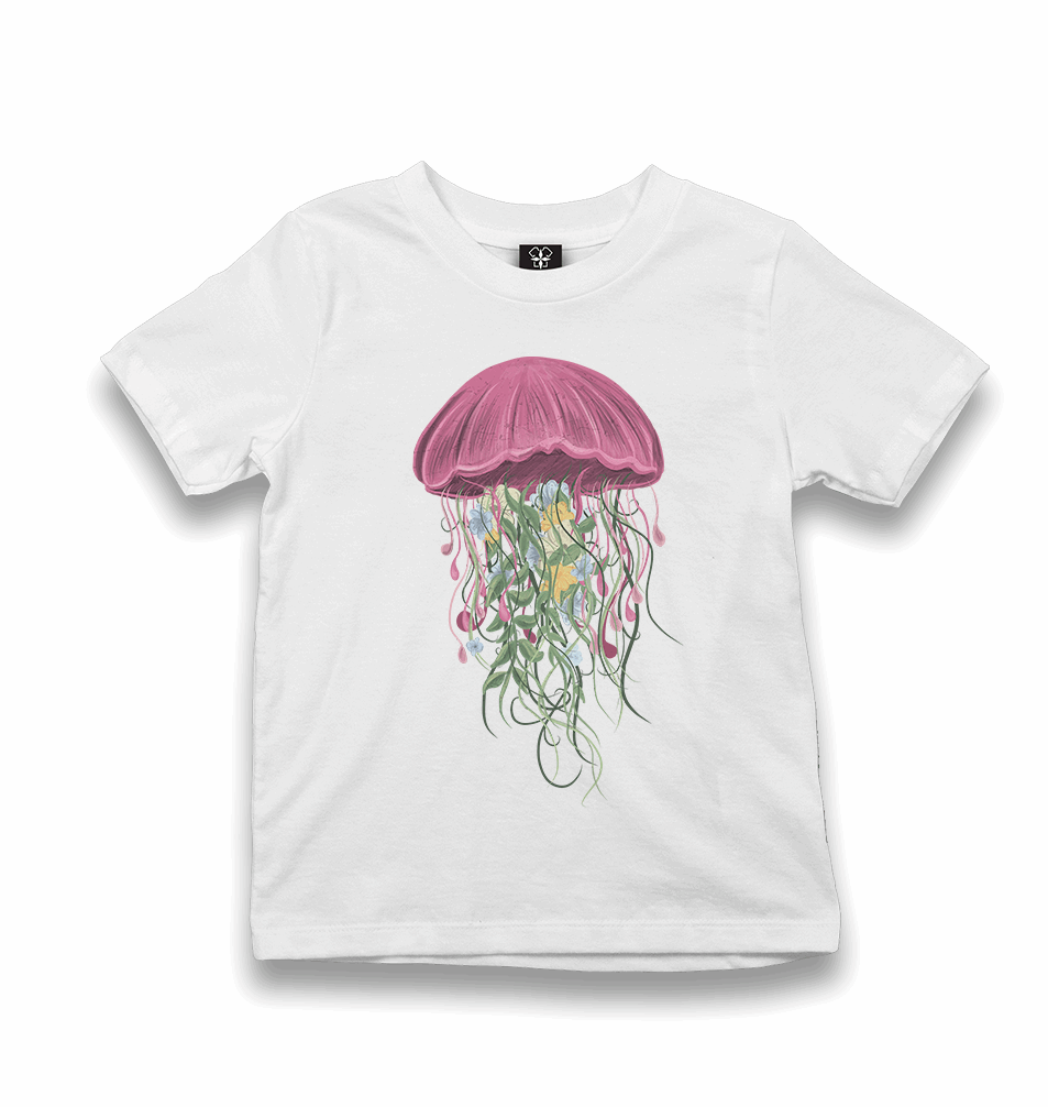 A Jellyfish with Floral Plant Tentacles Kid's White Tshirt - Premium Kid's T-shirt from W.E.N.S. WIND - Just 5990! Shop now at W.E.N.S. WIND