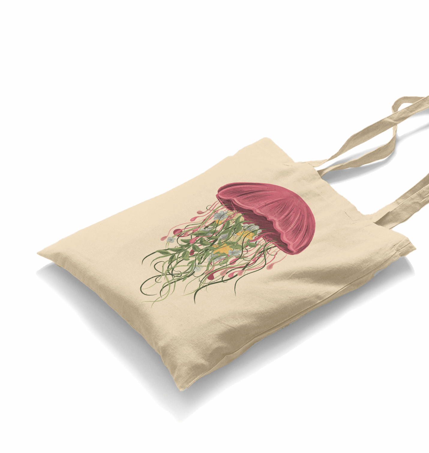 A Jellyfish with Floral Plant Tentacles White Canvas Totebag - Premium  from W.E.N.S. WIND - Just 4990! Shop now at W.E.N.S. WIND