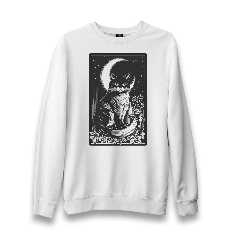Halloween - Black Cat and Moon Unisex White Sweatshirt - Premium  from W.E.N.S. WIND - Just 10990! Shop now at W.E.N.S. WIND