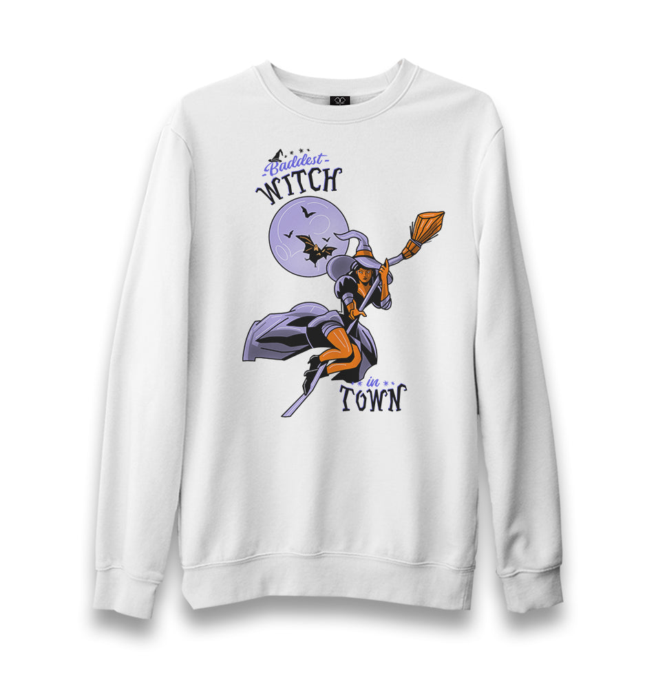 Halloween - Baddest Witch in Town White Unisex White Sweatshirt - Premium  from W.E.N.S. WIND - Just 10990! Shop now at W.E.N.S. WIND
