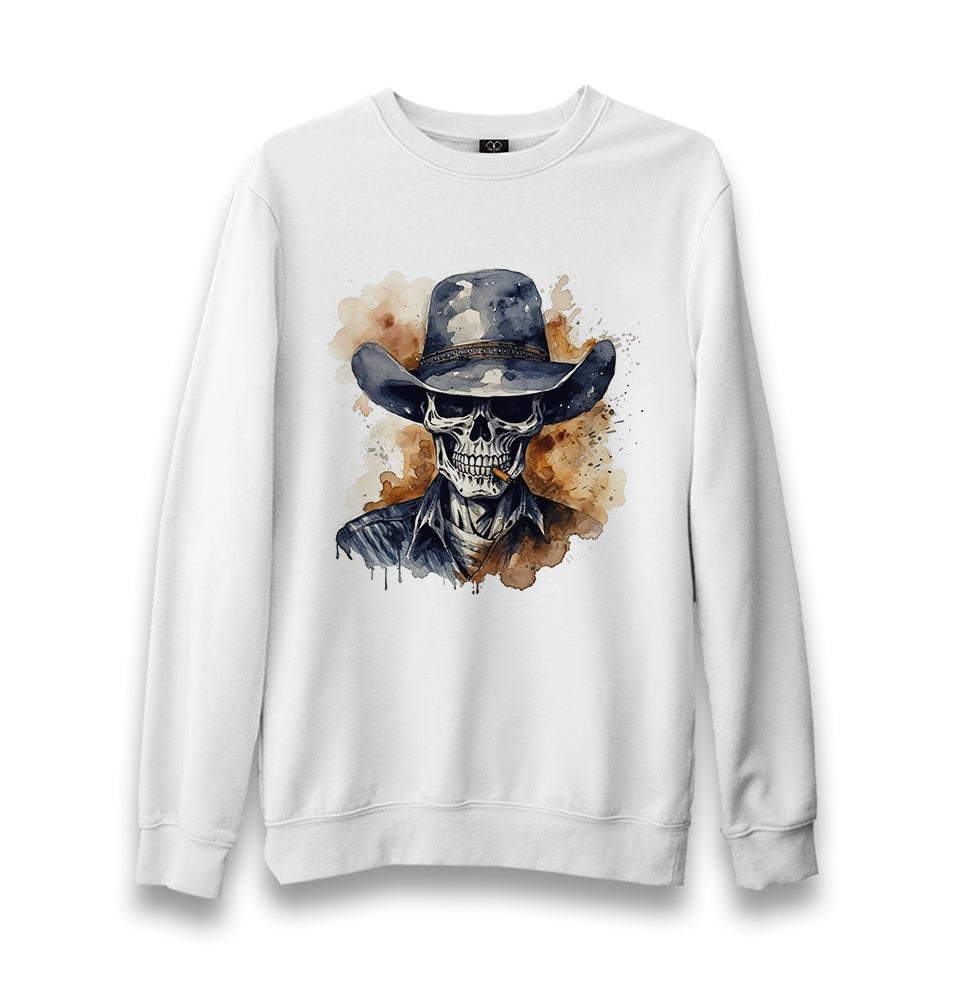 Cowboy Skeleton with Hat - MB1643 Unisex White Sweatshirt - Premium  from W.E.N.S. WIND - Just 10990! Shop now at W.E.N.S. WIND