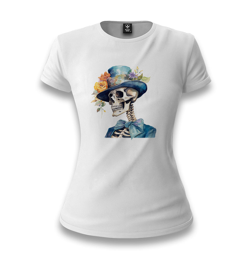 Skeleton with Floral Hat - MB1644 White Women T-shirt - Premium  from W.E.N.S. WIND - Just 6490! Shop now at W.E.N.S. WIND