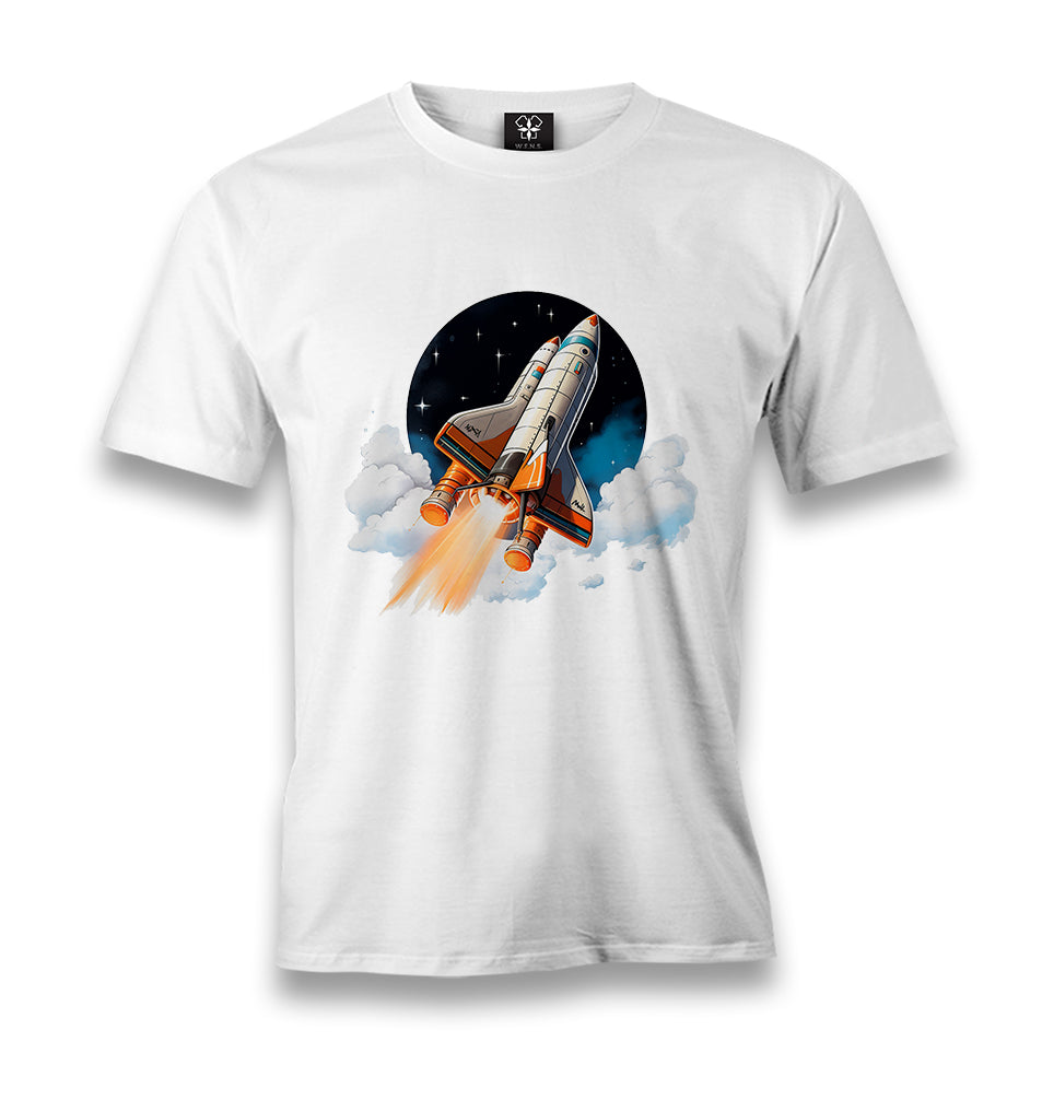 Space Rocket Above the Clouds - MB1645 Men's White Tshirt - Premium  from W.E.N.S. WIND - Just 6490! Shop now at W.E.N.S. WIND