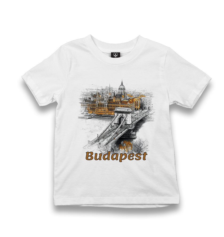 Budapest  Parlament and Széchenyi Bridge Drawing - MB1648 Kid's White Tshirt - Premium  from W.E.N.S. WIND - Just 5990! Shop now at W.E.N.S. WIND