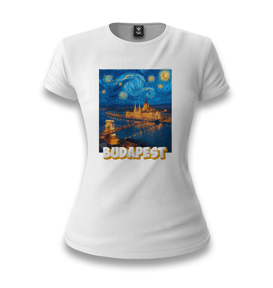 Budapest Van Gogh Style Parlament and Széchenyi Bridge - MB1649 White Women T-shirt - Premium  from W.E.N.S. WIND - Just 6490! Shop now at W.E.N.S. WIND