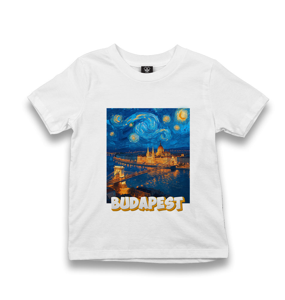 Budapest Van Gogh Style Parlament and Széchenyi Bridge - MB1649 Kid's White Tshirt - Premium  from W.E.N.S. WIND - Just 5990! Shop now at W.E.N.S. WIND