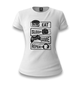 Eat Sleep Game Repeat Women's White T-shirt - Premium Women's T-shirt from W.E.N.S. WIND - Just 6490! Shop now at W.E.N.S. WIND