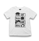 Eat Sleep Game Repeat Kid's White T-shirt - Premium Kid's T-shirt from W.E.N.S. WIND - Just 5990! Shop now at W.E.N.S. WIND