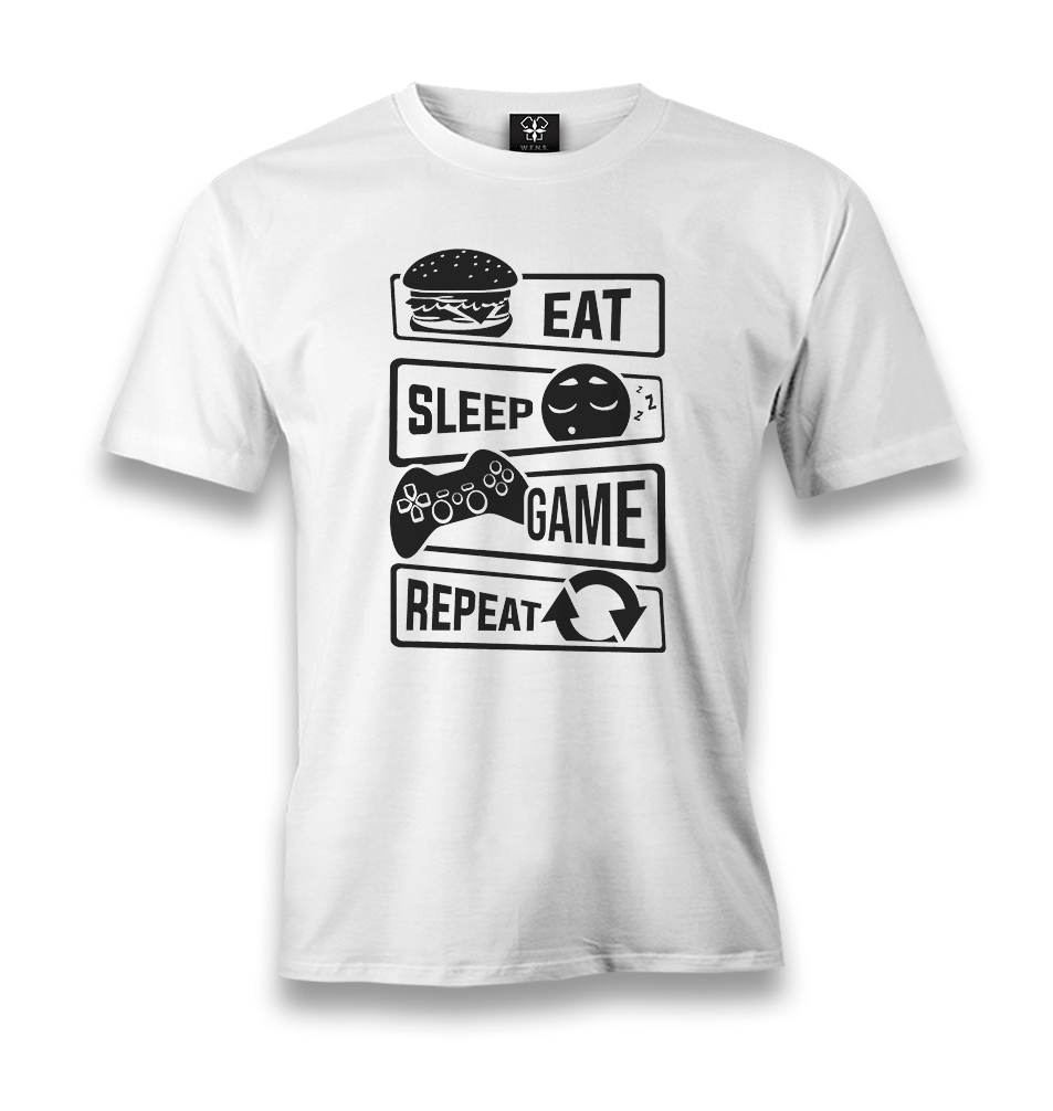 Eat Sleep Game Repeat Men's White Tshirt - Premium Men's T-shirt from W.E.N.S. WIND - Just 6490! Shop now at W.E.N.S. WIND