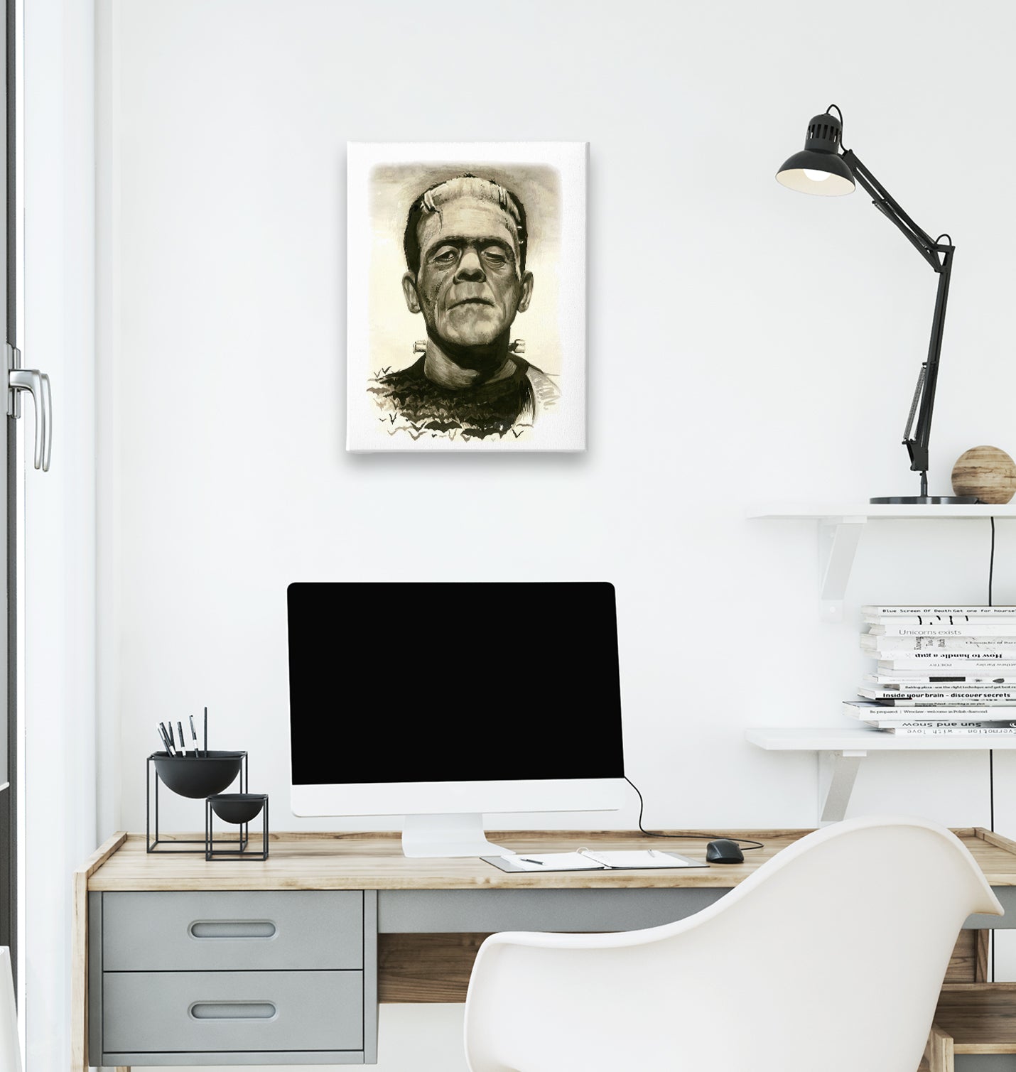 Frankenstein White Canvas Wall Art 35x40cm - Premium  from W.E.N.S. WIND - Just 7990! Shop now at W.E.N.S. WIND