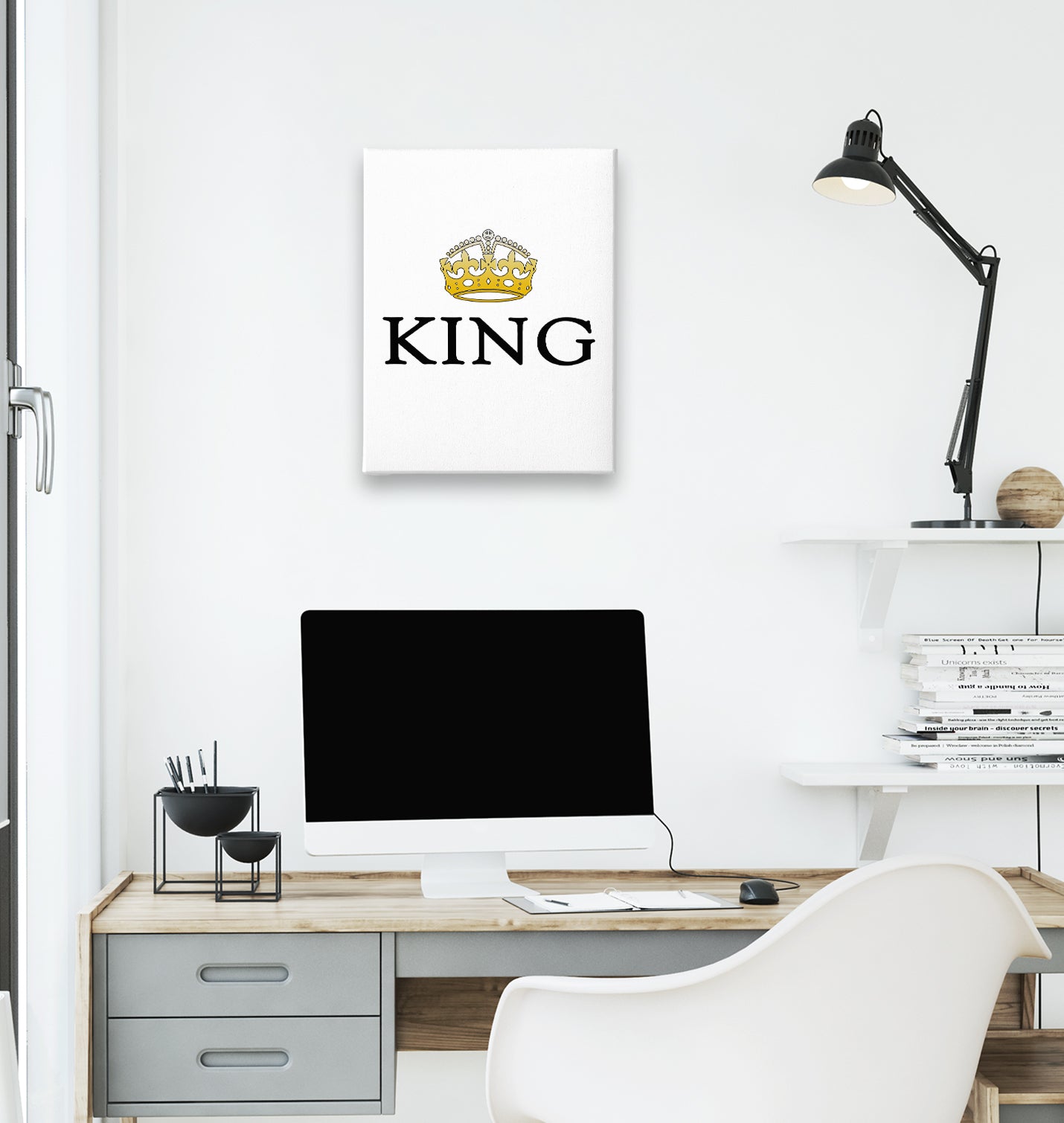 King White Canvas Wall Art 35x40cm - Premium  from W.E.N.S. WIND - Just 7990! Shop now at W.E.N.S. WIND