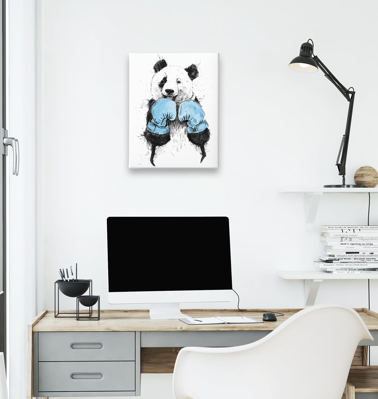 Panda - Boxing White Canvas Wall Art 35x40cm - Premium  from W.E.N.S. WIND - Just 7990! Shop now at W.E.N.S. WIND