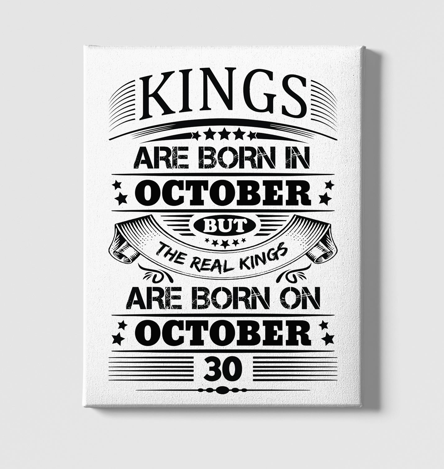 Real Kings Born On October White Canvas Wall Art 35x40cm - Premium  from W.E.N.S. WIND - Just 7990! Shop now at W.E.N.S. WIND