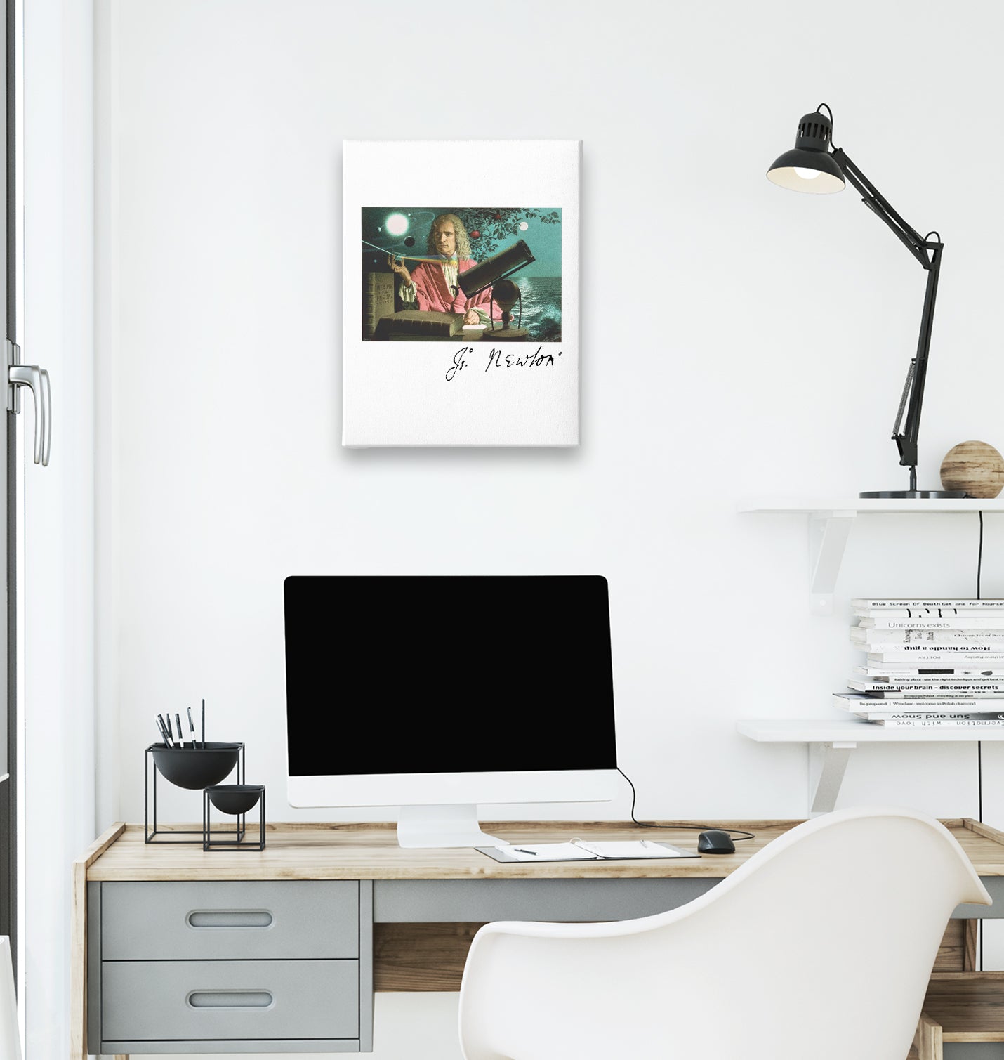 Newton - Apple White Canvas Wall Art 35x40cm - Premium  from W.E.N.S. WIND - Just 7990! Shop now at W.E.N.S. WIND