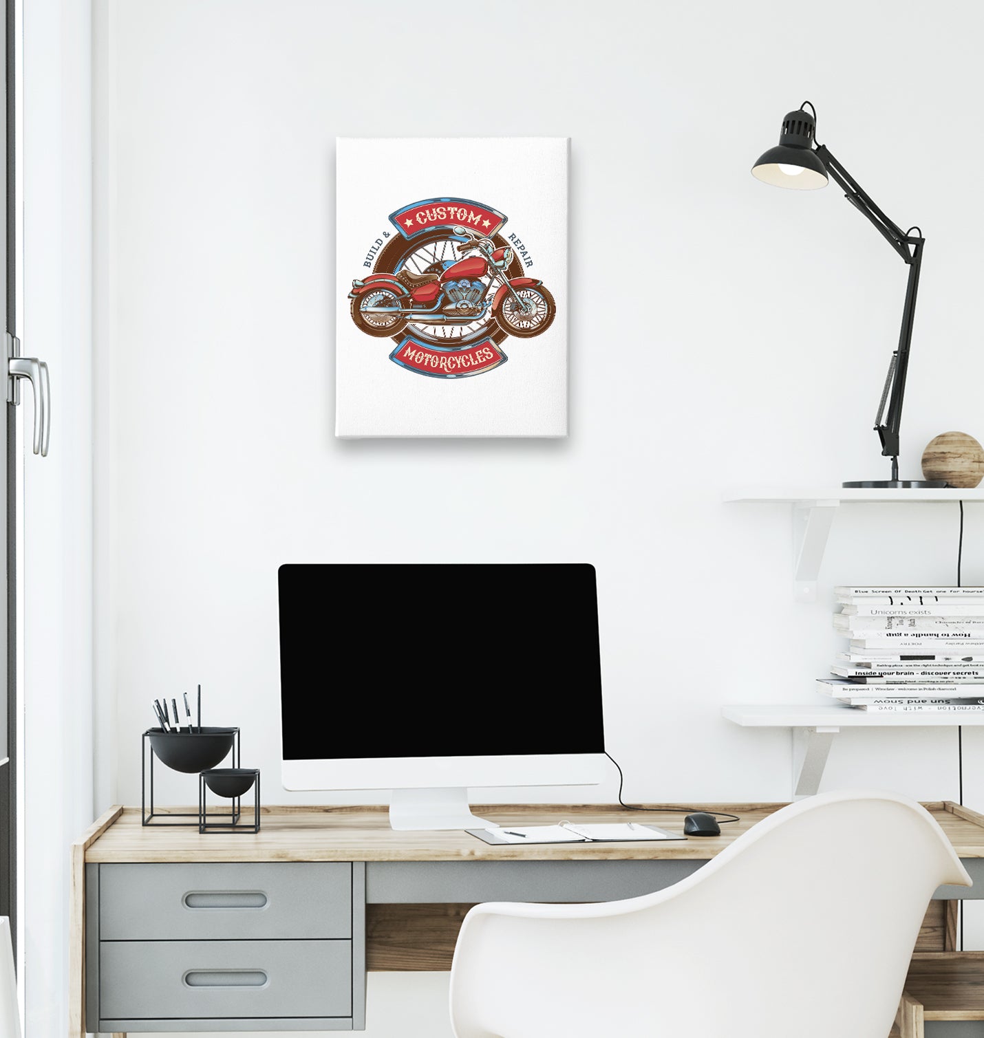 Model Motorcycle White Canvas Wall Art 35x40cm - Premium  from W.E.N.S. WIND - Just 7990! Shop now at W.E.N.S. WIND