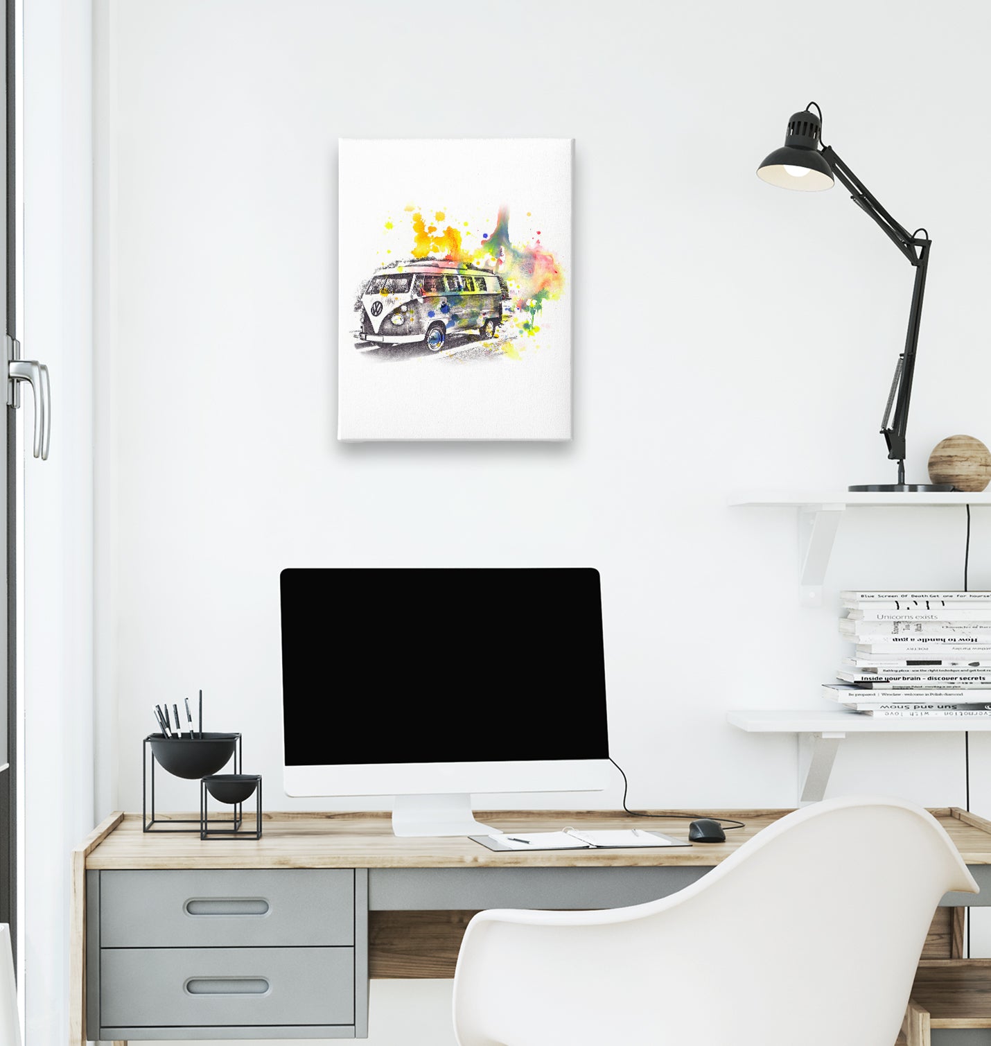 Minibus White Canvas Wall Art 35x40cm - Premium  from W.E.N.S. WIND - Just 7990! Shop now at W.E.N.S. WIND