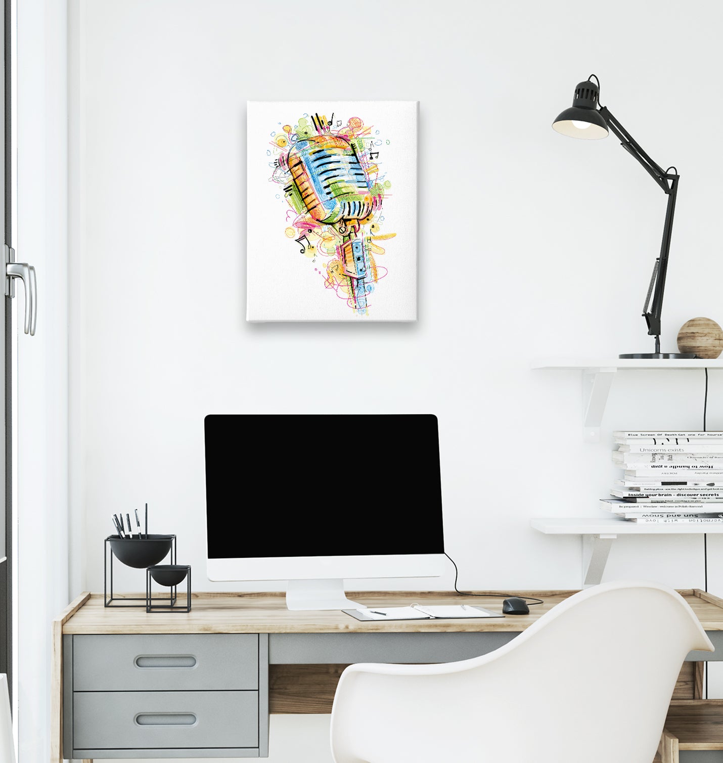 Microphone - Notes White Canvas Wall Art 35x40cm - Premium  from W.E.N.S. WIND - Just 7990! Shop now at W.E.N.S. WIND