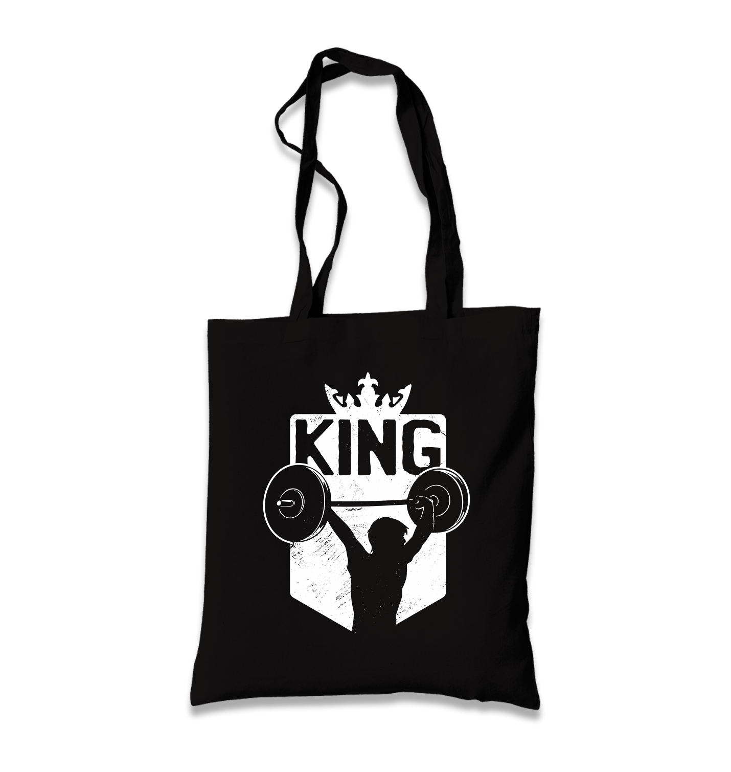 King Logo with a Man Holding Weights Canvas Totebag - Premium  from Wenswind - Just 5990! Shop now at W.E.N.S. WIND