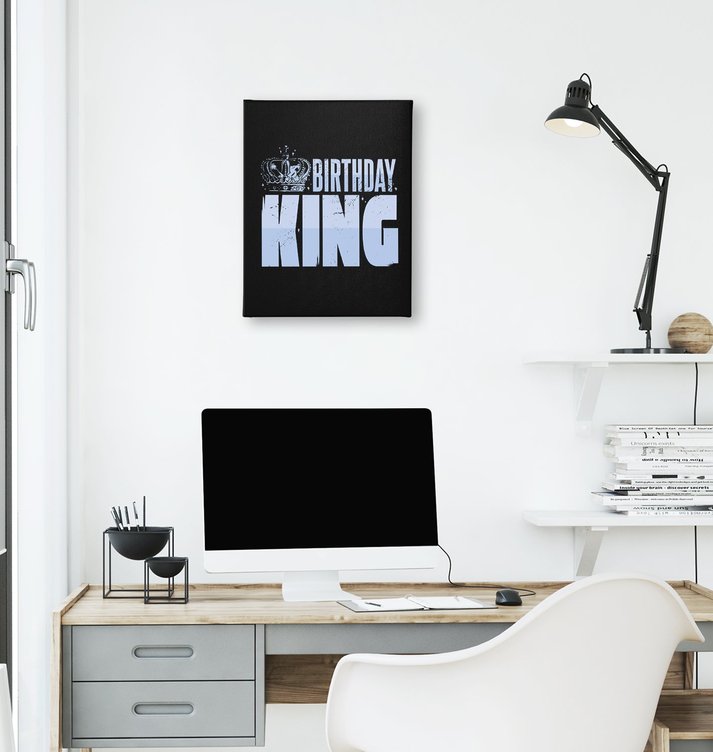 Birthday King Logo With a Crown Black Canvas Wall Art 35x40cm - Premium  from W.E.N.S. WIND - Just 7990! Shop now at W.E.N.S. WIND