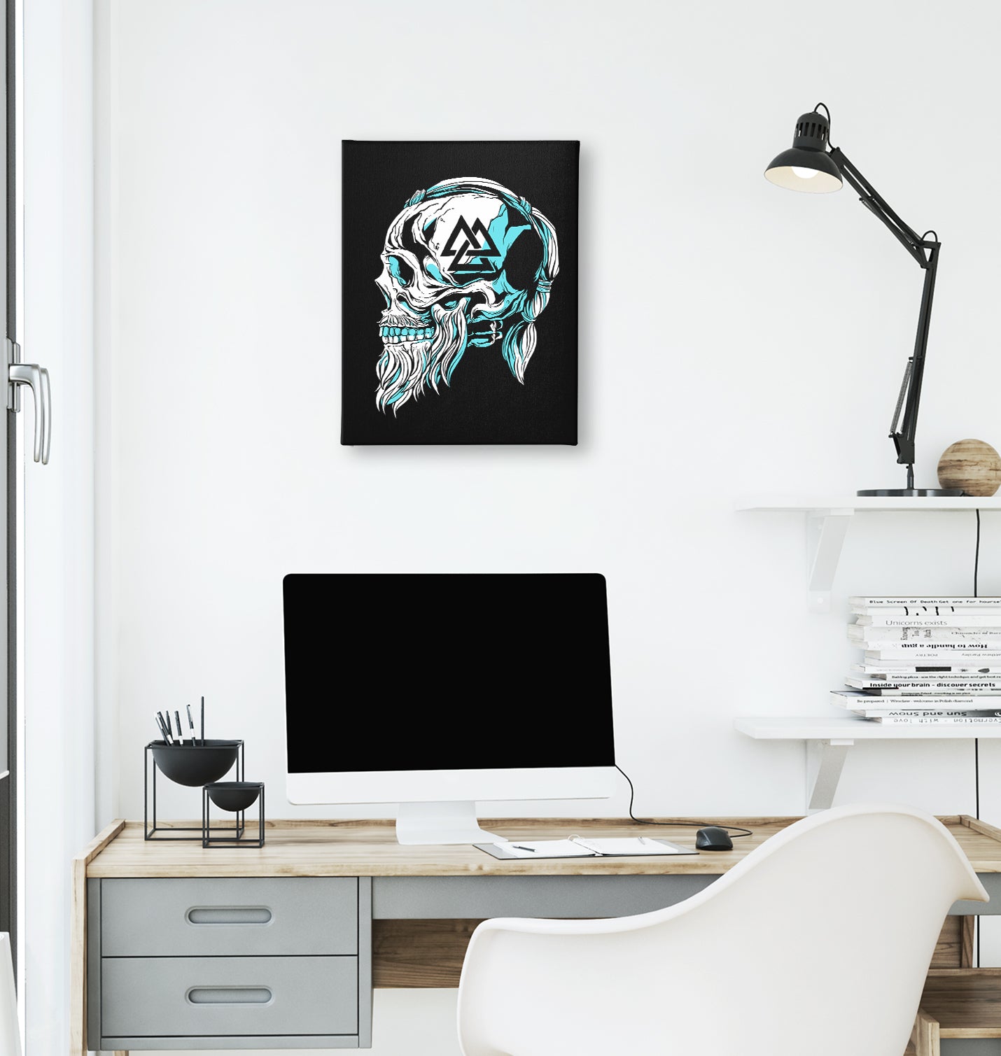 Viking Skull with a Beard Black Canvas Wall Art 35x40cm - Premium  from W.E.N.S. WIND - Just 7990! Shop now at W.E.N.S. WIND