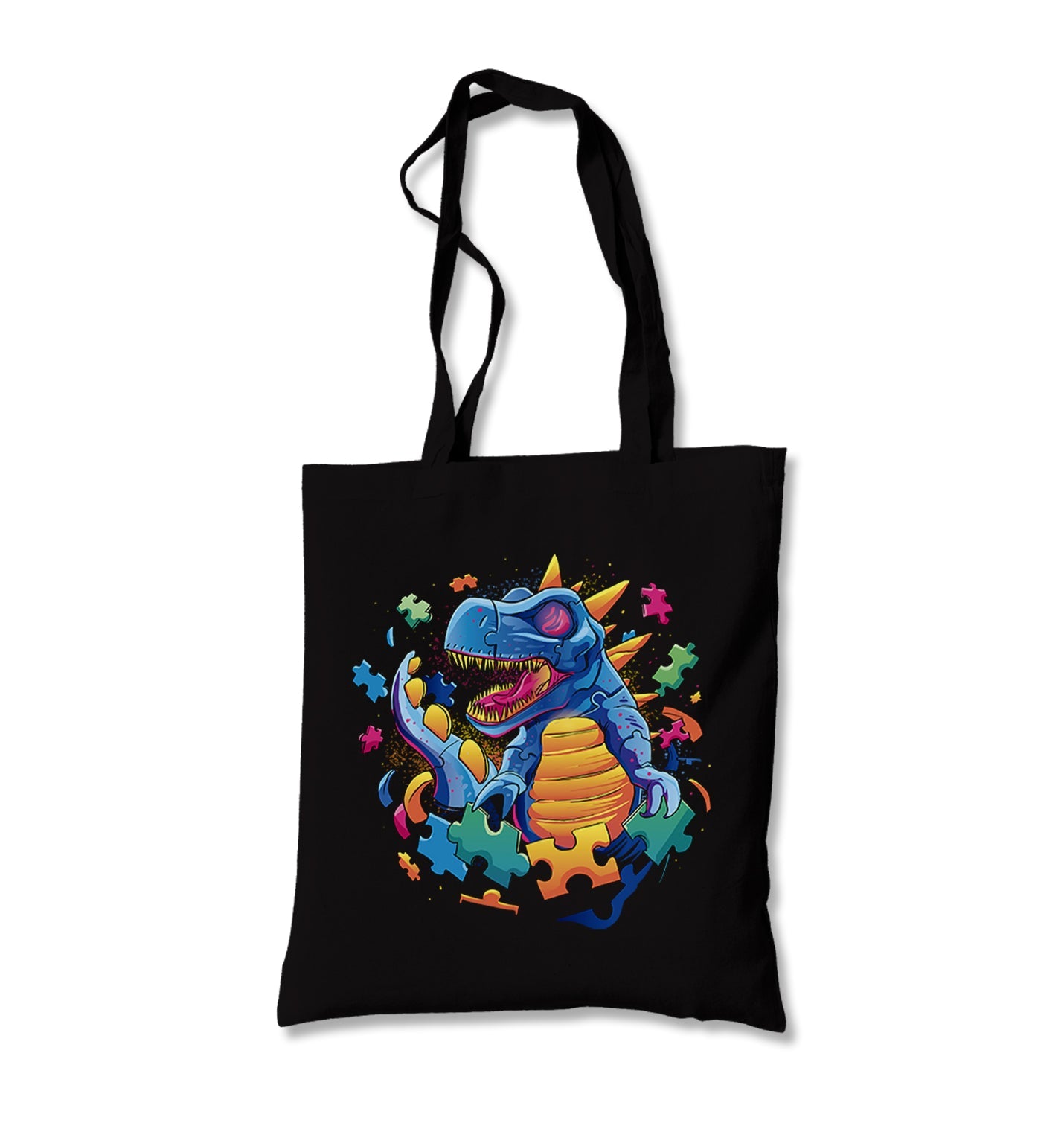 Dinosaur with Puzzle Pieces Around Canvas Totebag - Premium  from Wenswind - Just 4990! Shop now at W.E.N.S. WIND