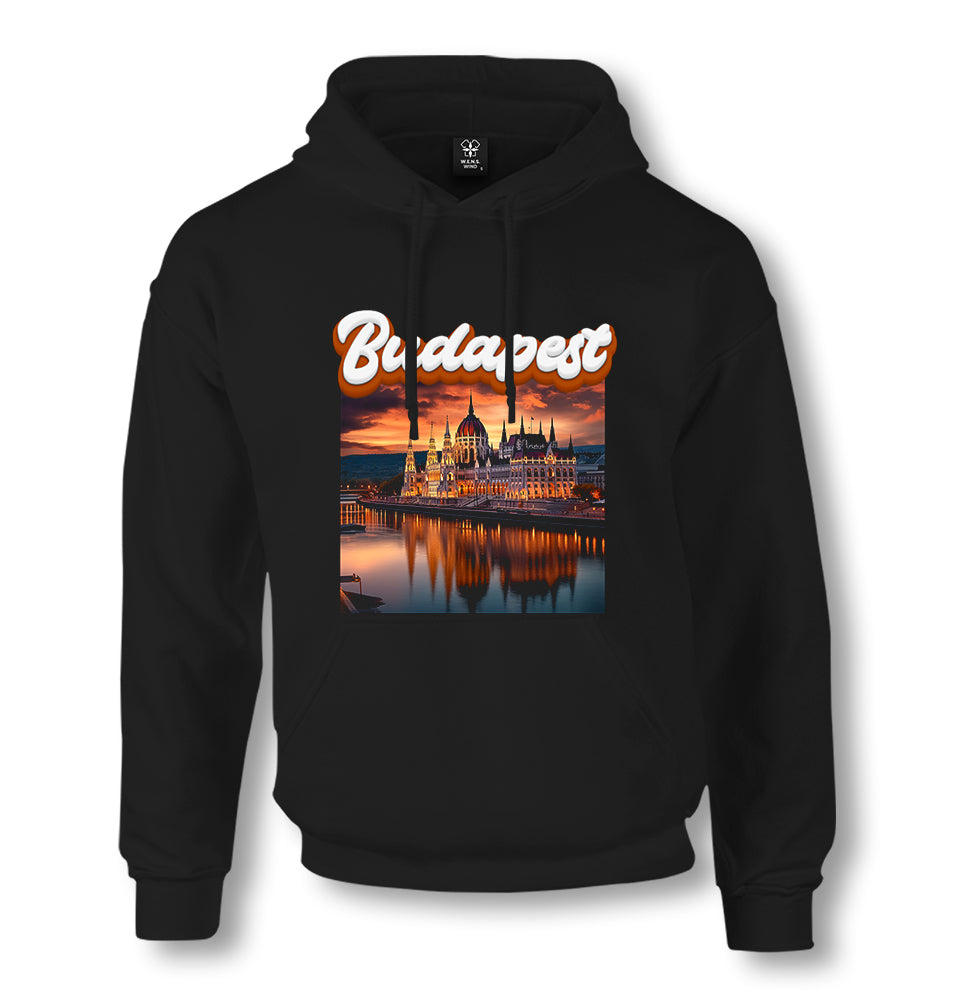 Budapest Parlament Night View - ÖS3198 Unisex Black Hoodie - Premium  from W.E.N.S. WIND - Just 11990! Shop now at W.E.N.S. WIND