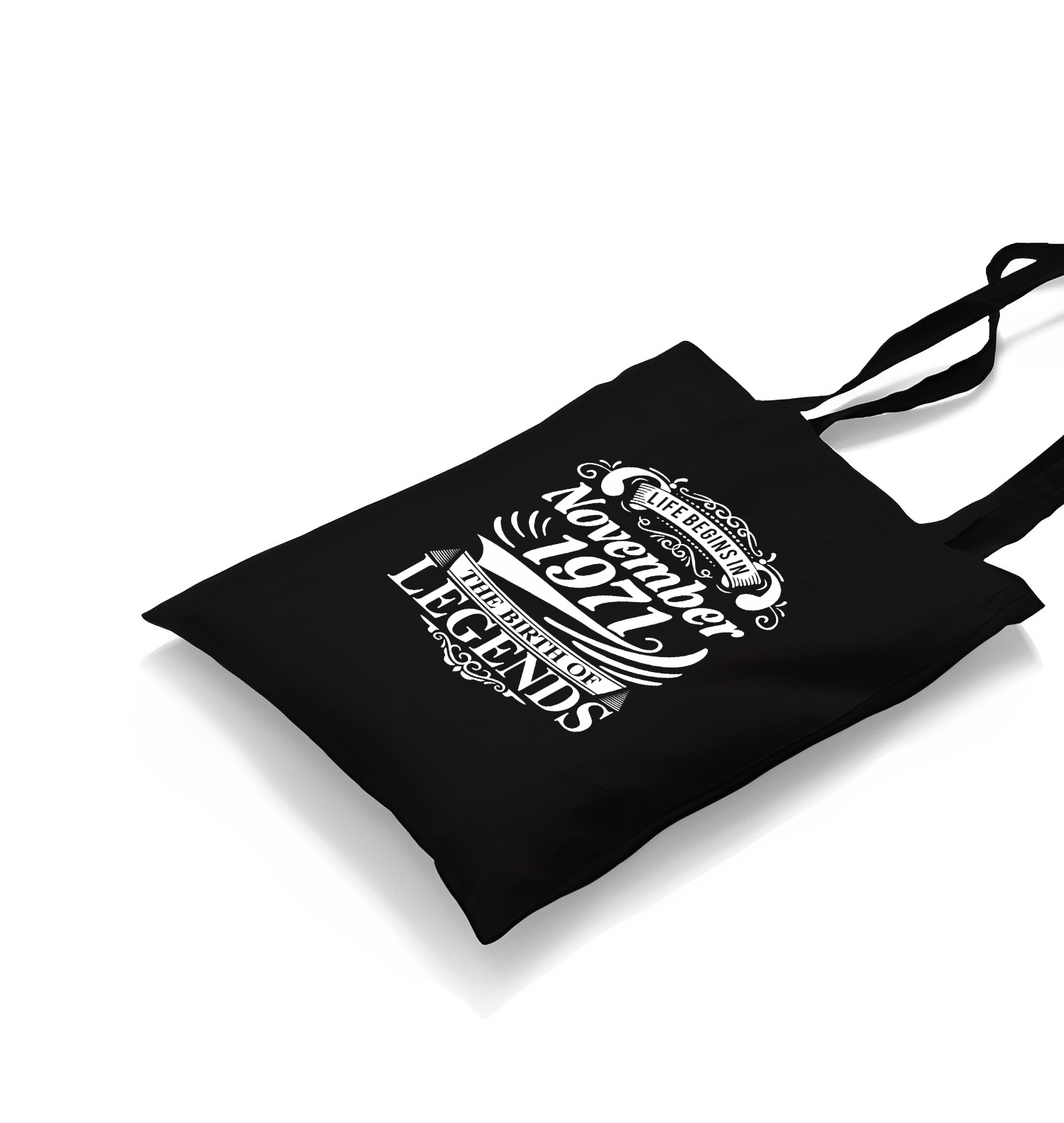 Life Begins in November 1971 Black Canvas Totebag - Premium  from W.E.N.S. WIND - Just 4990! Shop now at W.E.N.S. WIND