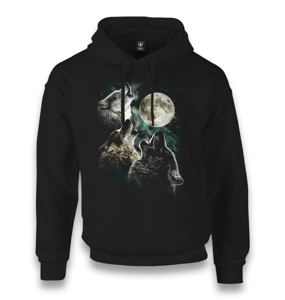 Wolves Howling at the Moon Unisex Black Hoodie - Premium  from W.E.N.S. WIND - Just 11990! Shop now at W.E.N.S. WIND