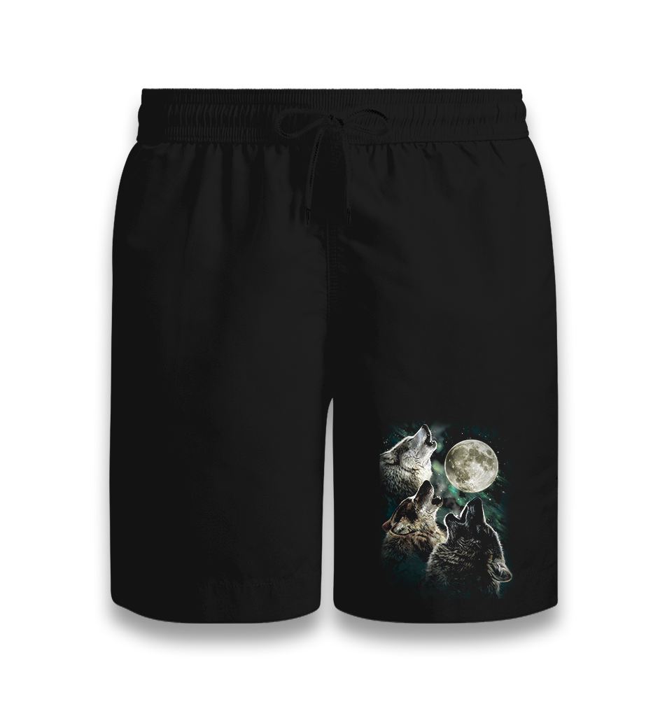 Wolves Howling at the Moon Black Shorts - Premium  from W.E.N.S. WIND - Just 7990! Shop now at W.E.N.S. WIND