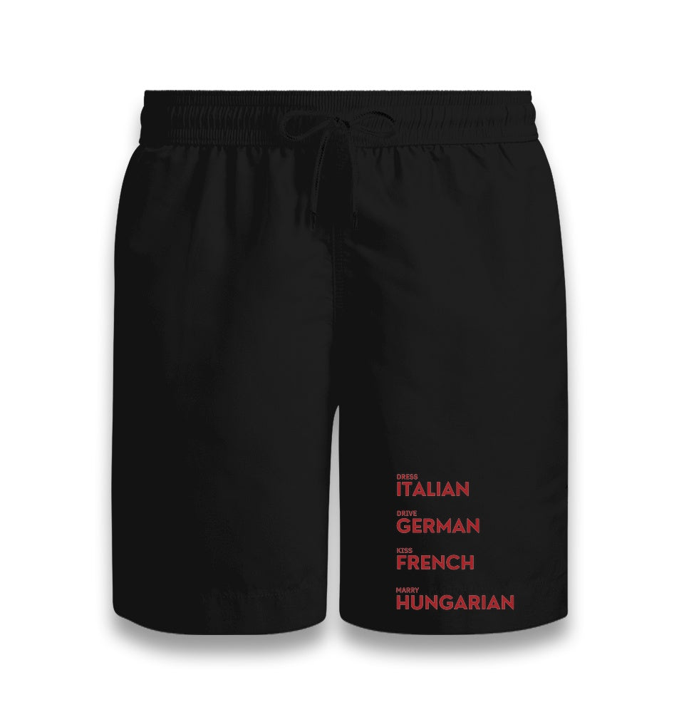 Dress Italian Drive German Kiss French Marry Turkish Unisex Black Shorts Graphic Print