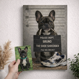 Personalized Dog Canvas Wall Art 30 x 40 cm “Pets Got Busted: Shoe Shredder” Pet Portrait