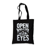 Open Your Eyes Black Canvas Tote Bag
