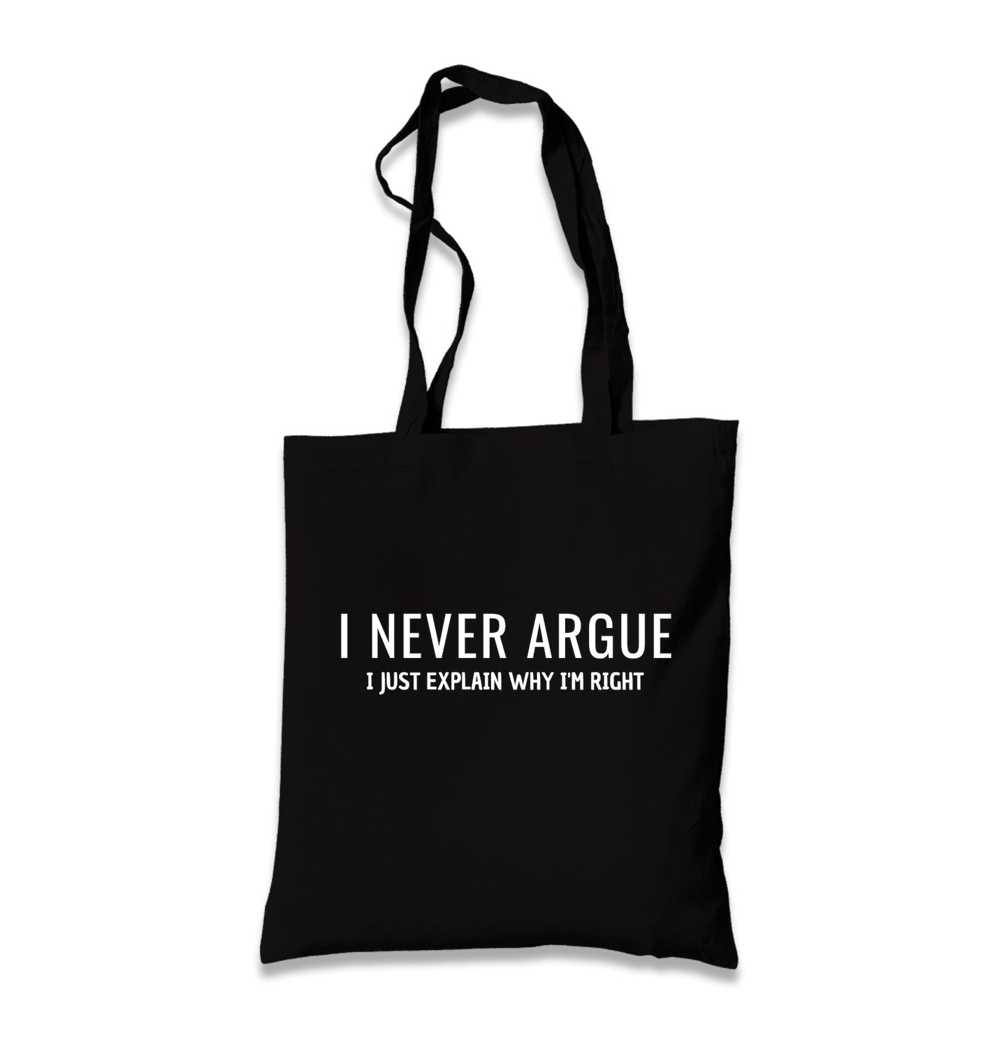 I Never Argue I Just Explain Why I’m Right Black Canvas Tote Bag Graphic Print