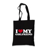 I Love My Girlfriend Black Canvas Tote Bag Graphic Print