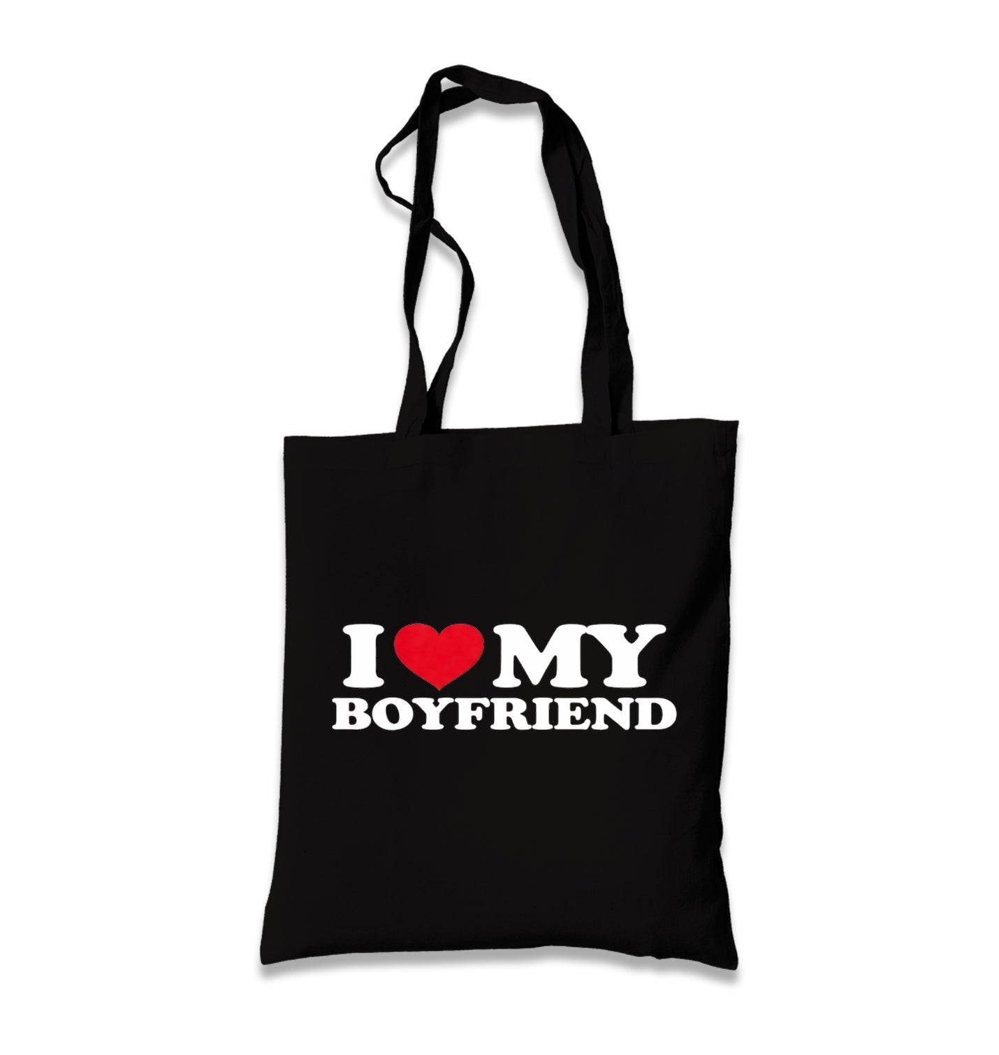 I Love My Boyfriend Black Canvas Tote Bag Graphic Print