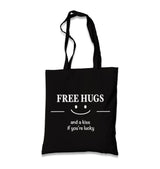 Free Hugs and a Kiss if You’re Lucky Black Canvas Tote Bag Graphic Print